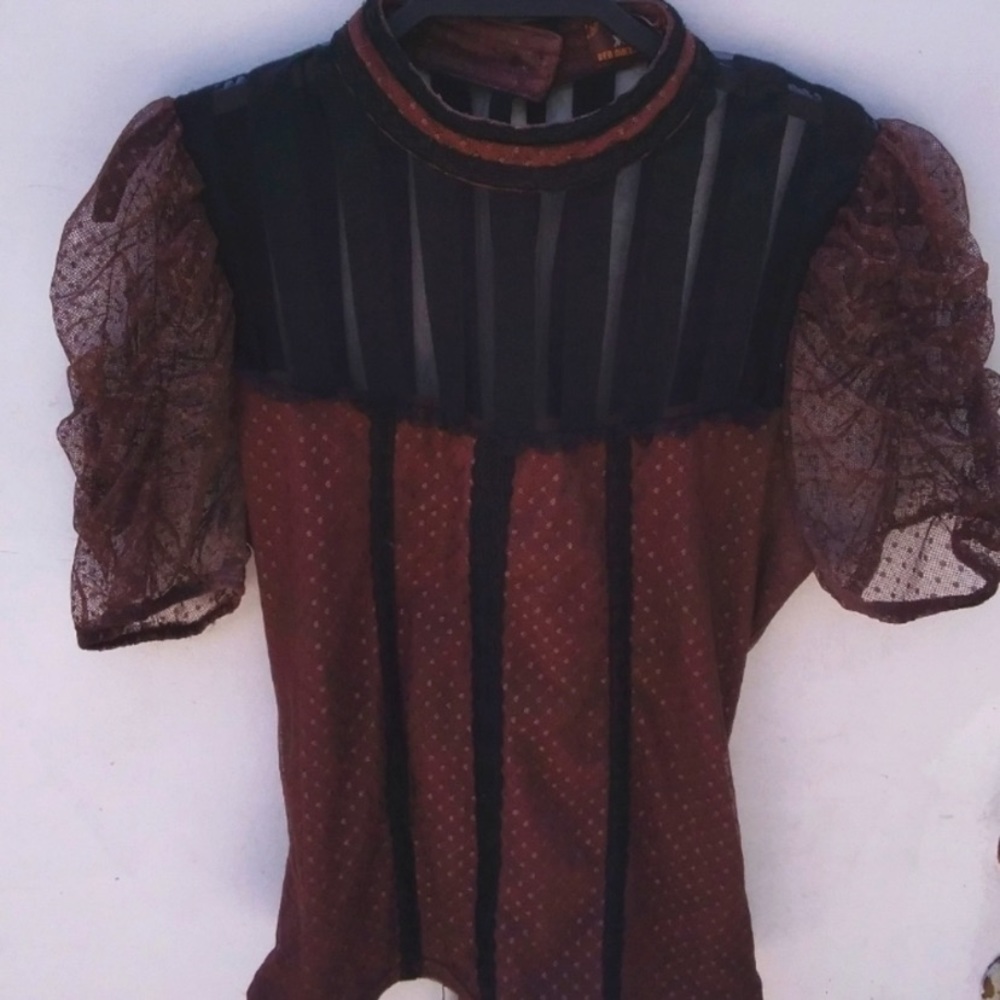 Steampunk goth Victorian top Swiss dots corset ties XL